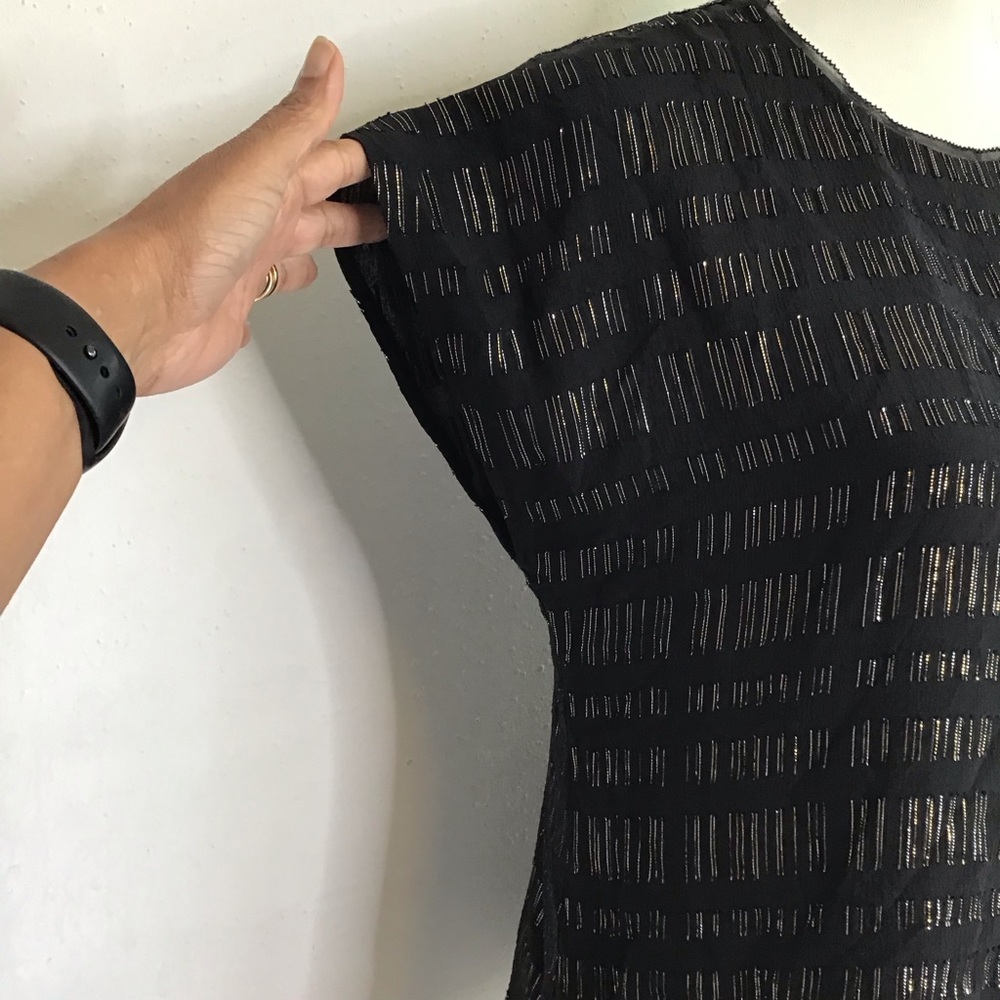 Reiss Black Sheer Striped Short Sleeve Blouse - Picture 3 of 8